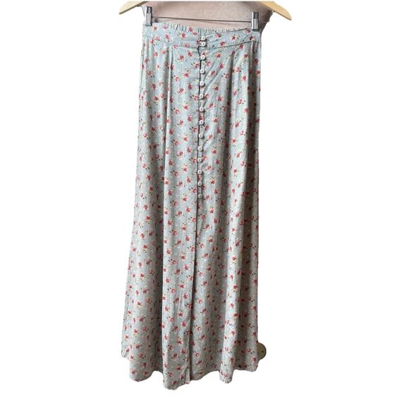 Express Dresses & Skirts - Vintage 90s Express Floral Midi Skirt Blue Rose Print Button Front Cottagecore S